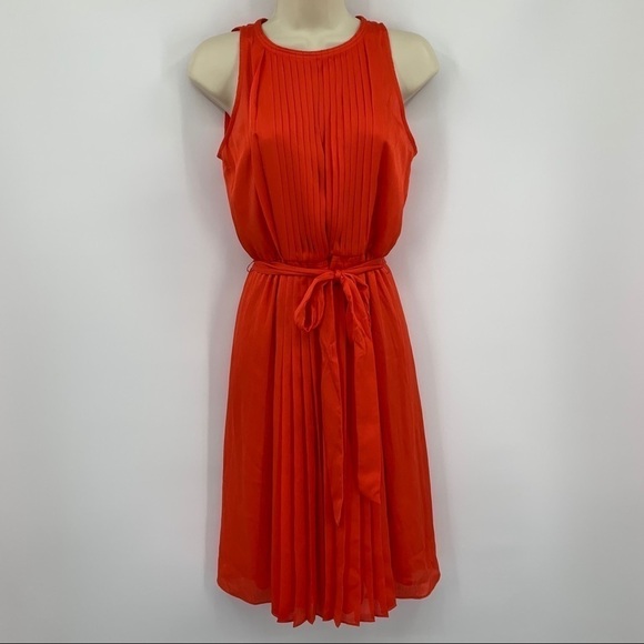 DVF Diane von Furstenberg Ria Spicy Orange pleated shift dress chiffon new 0 - Picture 2 of 7